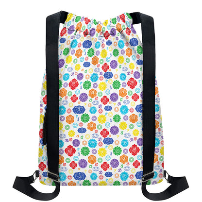Seven Chakra Symbols Pattern Print Drawstring Backpack
