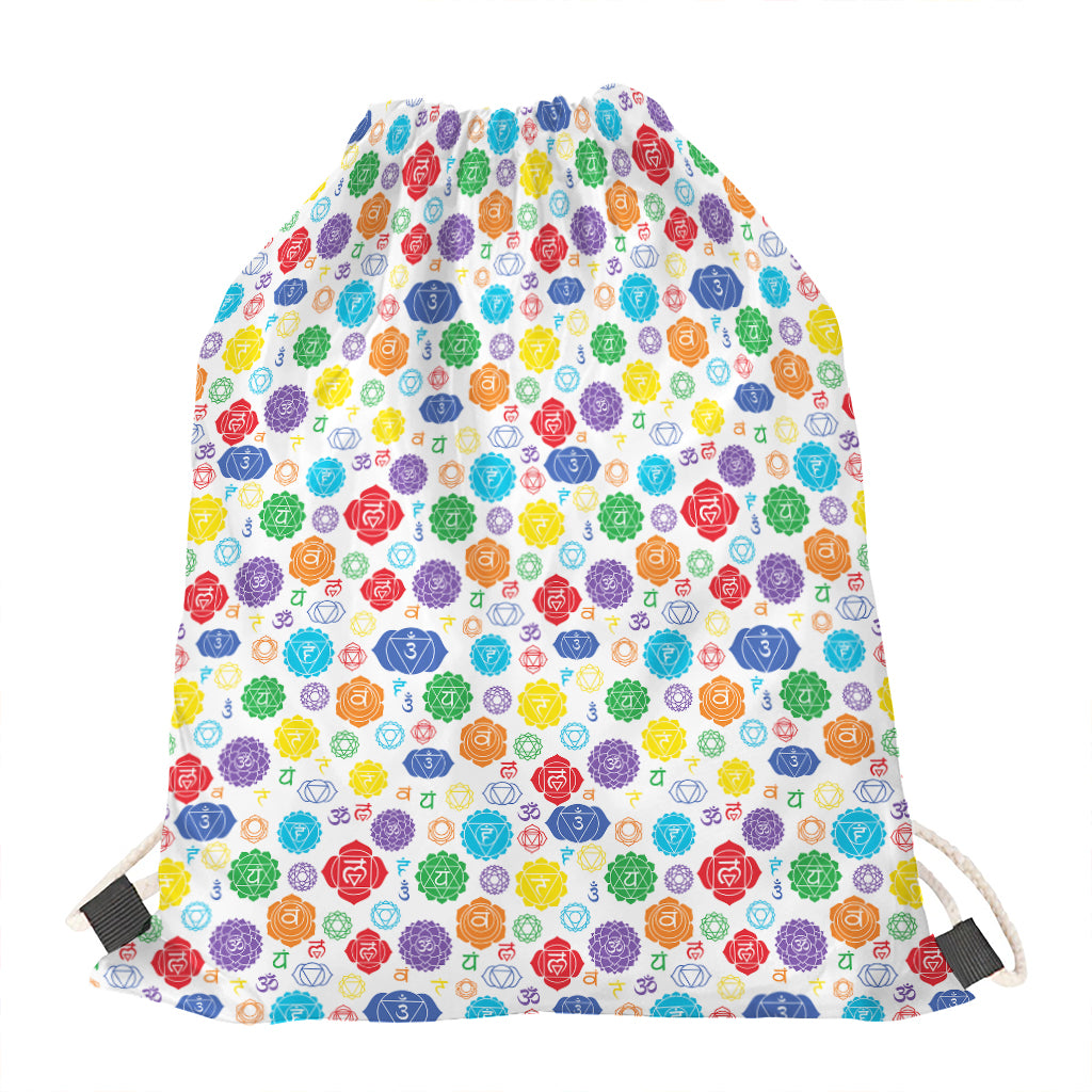 Seven Chakra Symbols Pattern Print Drawstring Bag