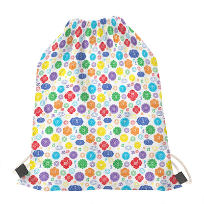 Seven Chakra Symbols Pattern Print Drawstring Bag