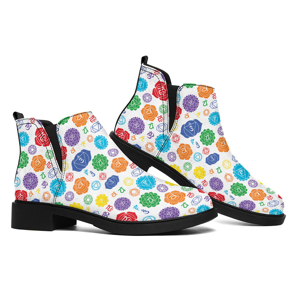 Seven Chakra Symbols Pattern Print Flat Ankle Boots