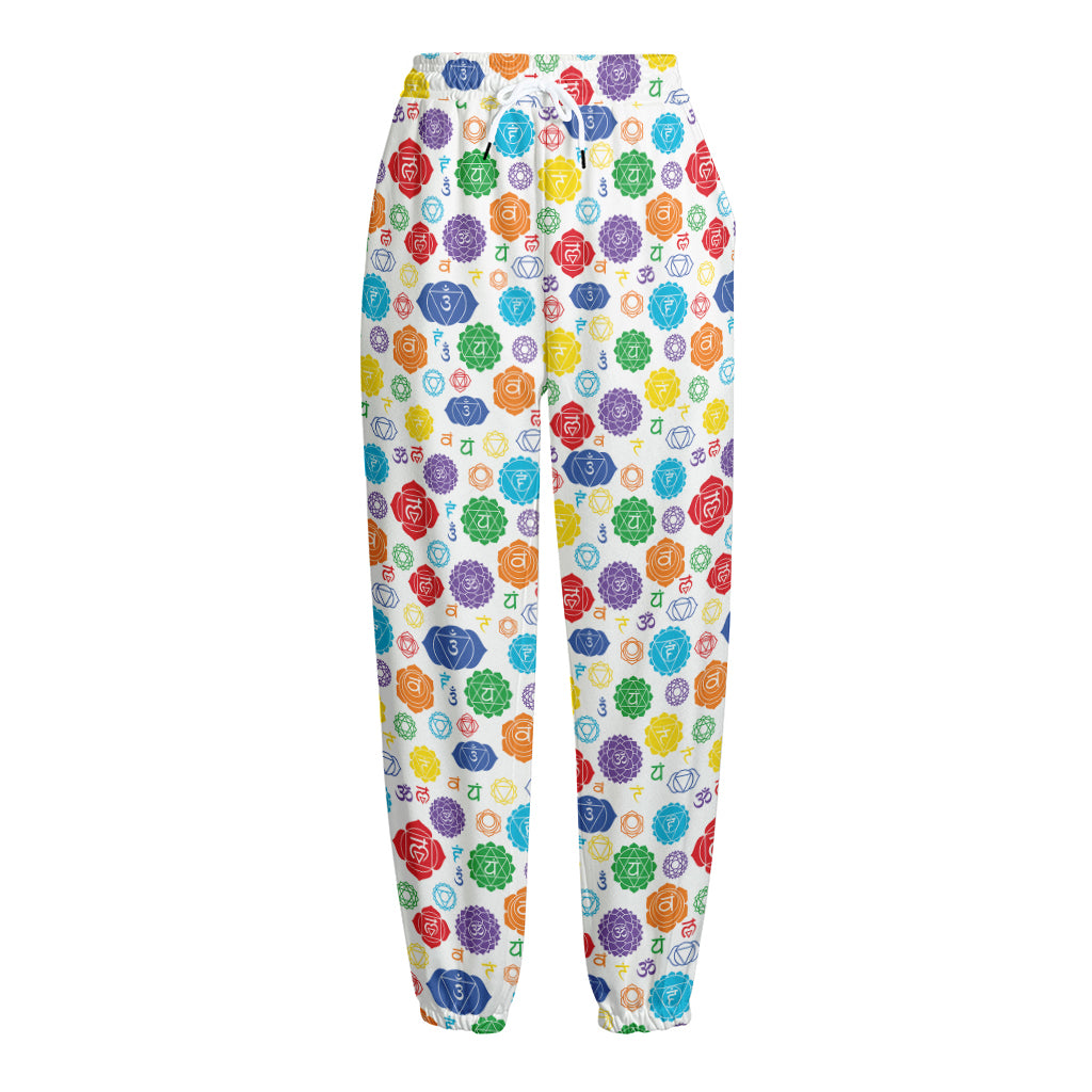 Seven Chakra Symbols Pattern Print Fleece Lined Knit Pants
