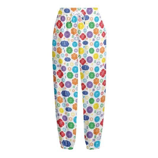 Seven Chakra Symbols Pattern Print Fleece Lined Knit Pants