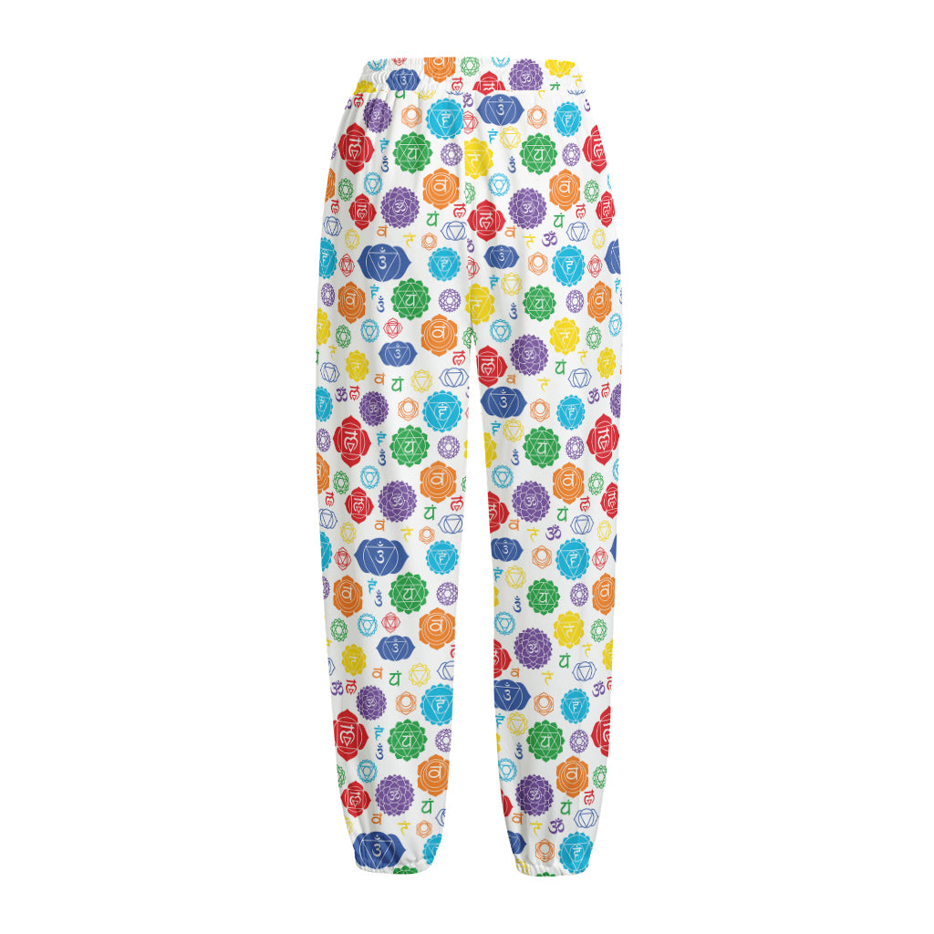 Seven Chakra Symbols Pattern Print Fleece Lined Knit Pants
