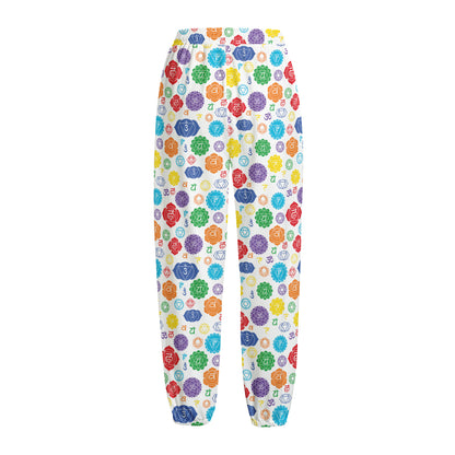 Seven Chakra Symbols Pattern Print Fleece Lined Knit Pants