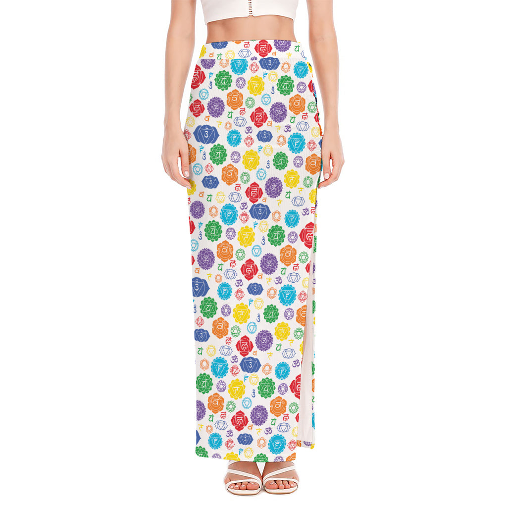 Seven Chakra Symbols Pattern Print High Slit Maxi Skirt