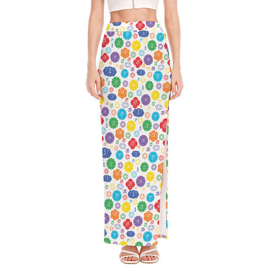Seven Chakra Symbols Pattern Print High Slit Maxi Skirt