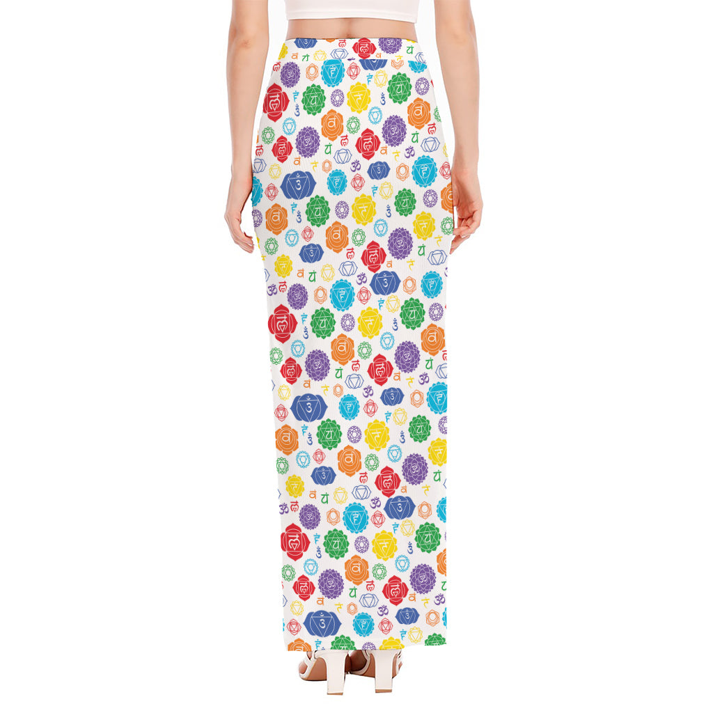 Seven Chakra Symbols Pattern Print High Slit Maxi Skirt