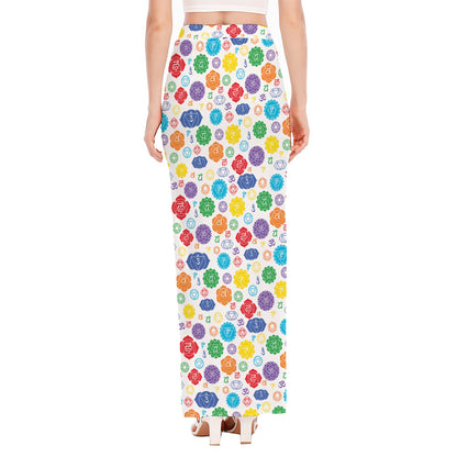 Seven Chakra Symbols Pattern Print High Slit Maxi Skirt