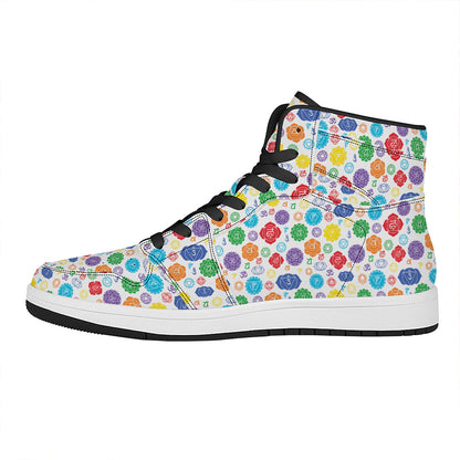 Seven Chakra Symbols Pattern Print High Top Leather Sneakers