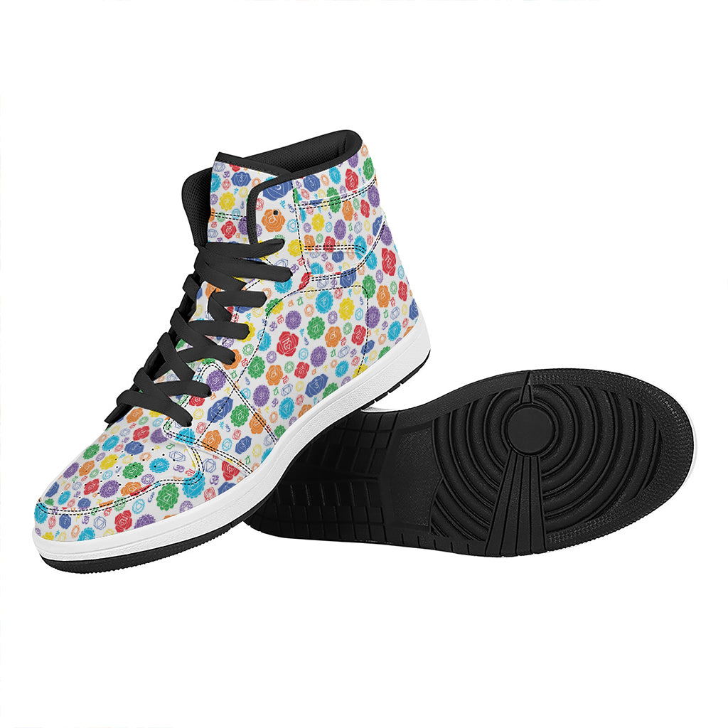 Seven Chakra Symbols Pattern Print High Top Leather Sneakers