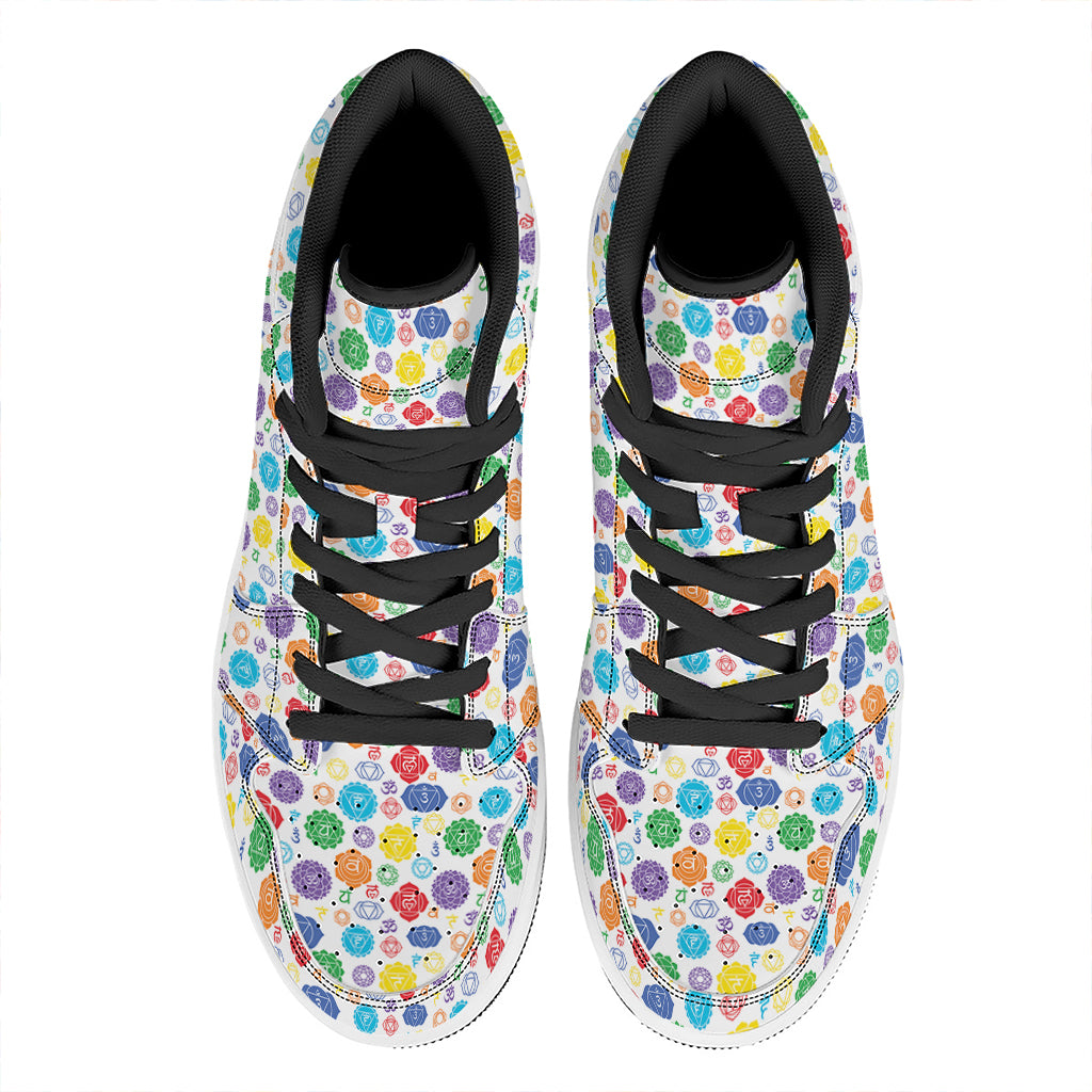Seven Chakra Symbols Pattern Print High Top Leather Sneakers