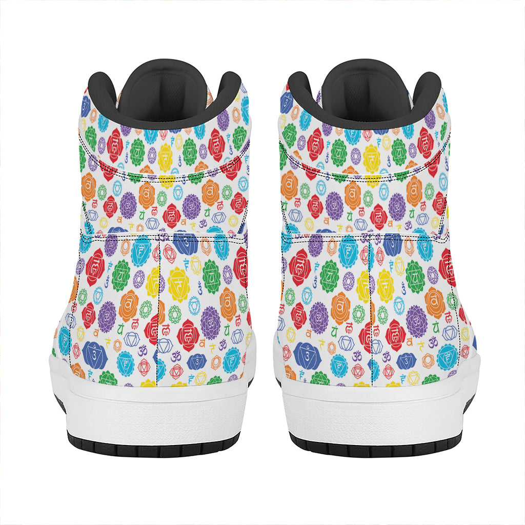 Seven Chakra Symbols Pattern Print High Top Leather Sneakers
