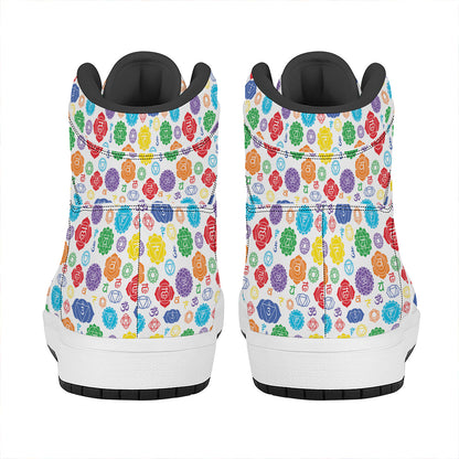 Seven Chakra Symbols Pattern Print High Top Leather Sneakers