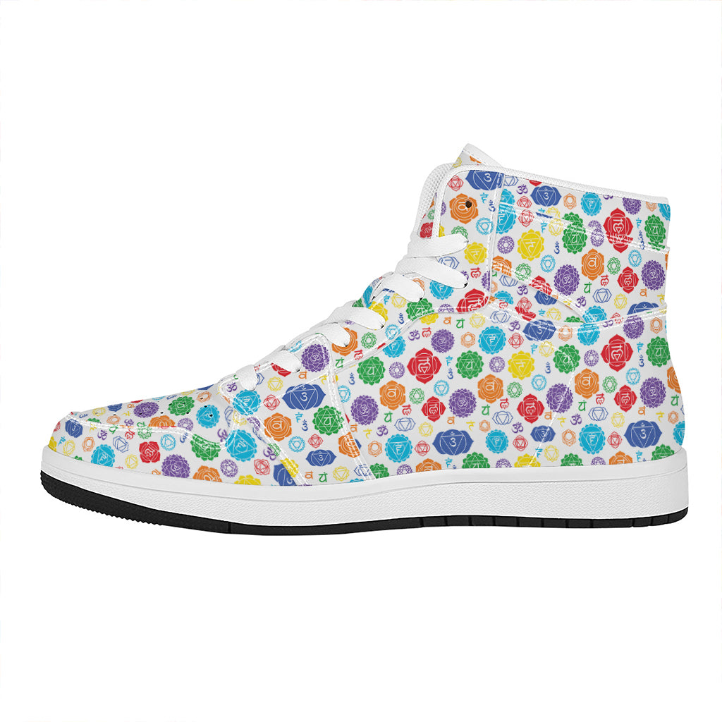 Seven Chakra Symbols Pattern Print High Top Leather Sneakers