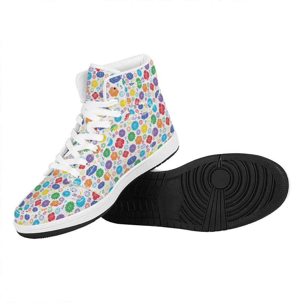 Seven Chakra Symbols Pattern Print High Top Leather Sneakers