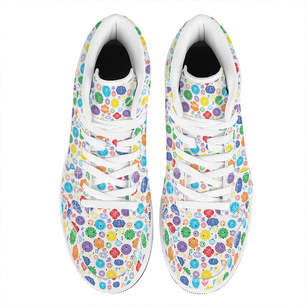 Seven Chakra Symbols Pattern Print High Top Leather Sneakers