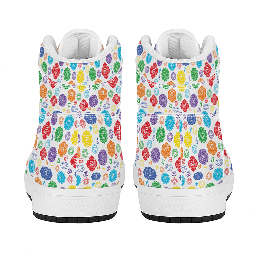 Seven Chakra Symbols Pattern Print High Top Leather Sneakers