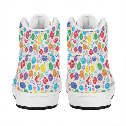 Seven Chakra Symbols Pattern Print High Top Leather Sneakers