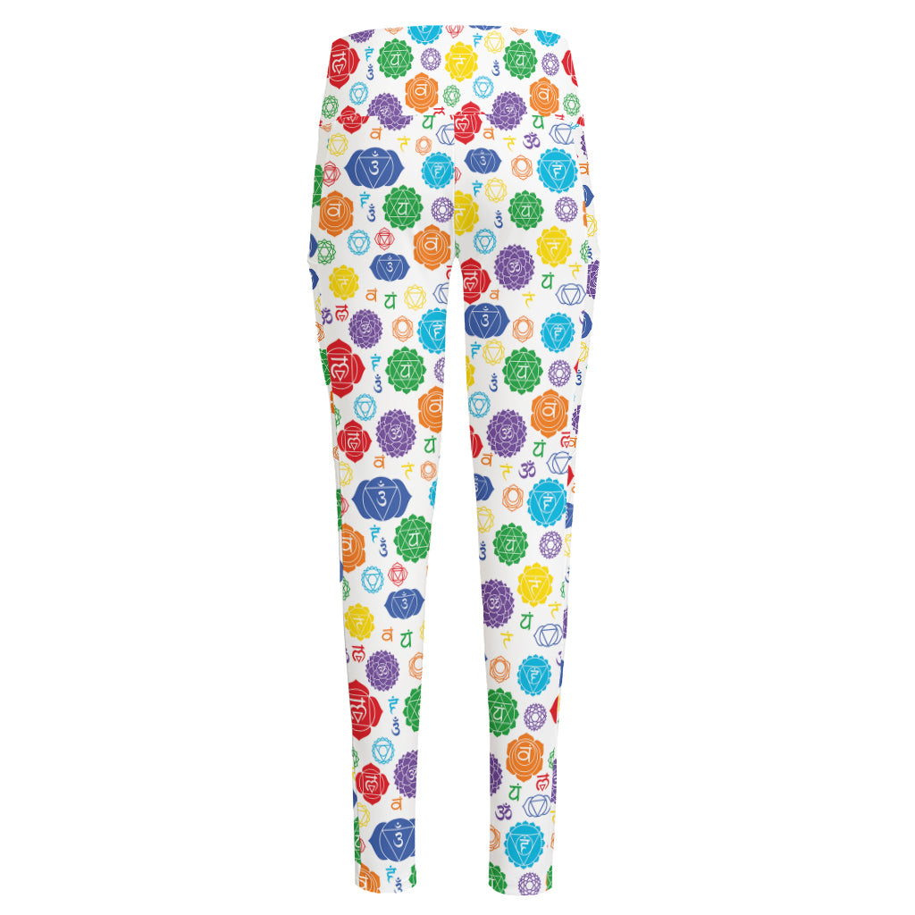 Seven Chakra Symbols Pattern Print High-Waisted Pocket Leggings