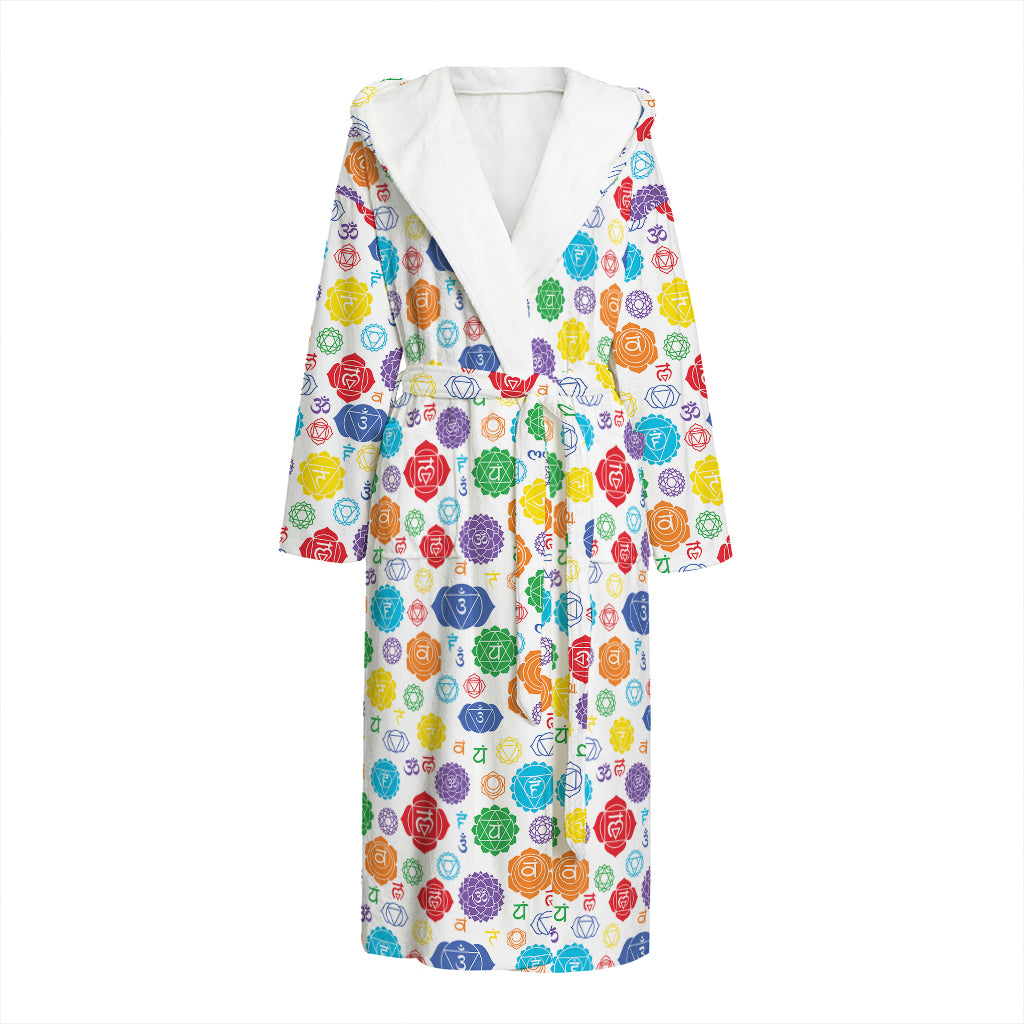 Seven Chakra Symbols Pattern Print Hooded Bathrobe