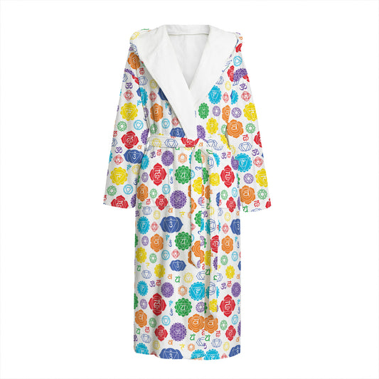 Seven Chakra Symbols Pattern Print Hooded Bathrobe