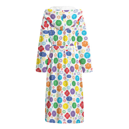 Seven Chakra Symbols Pattern Print Hooded Bathrobe