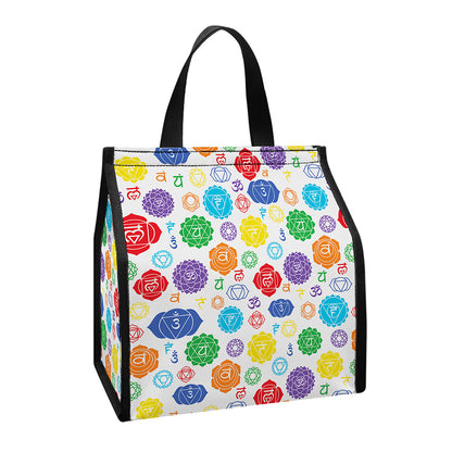 Seven Chakra Symbols Pattern Print Insulated Lunch Tote