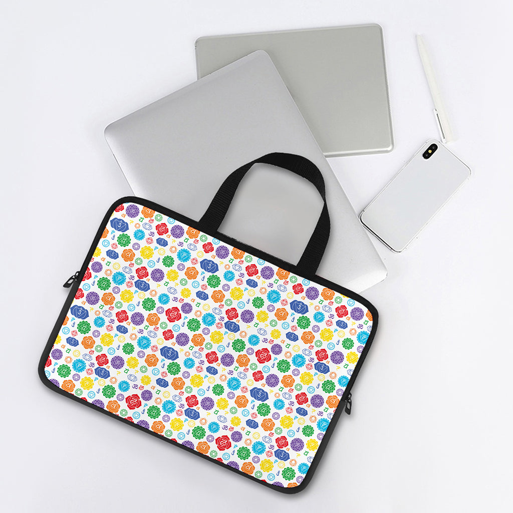 Seven Chakra Symbols Pattern Print Laptop Sleeve With Handle