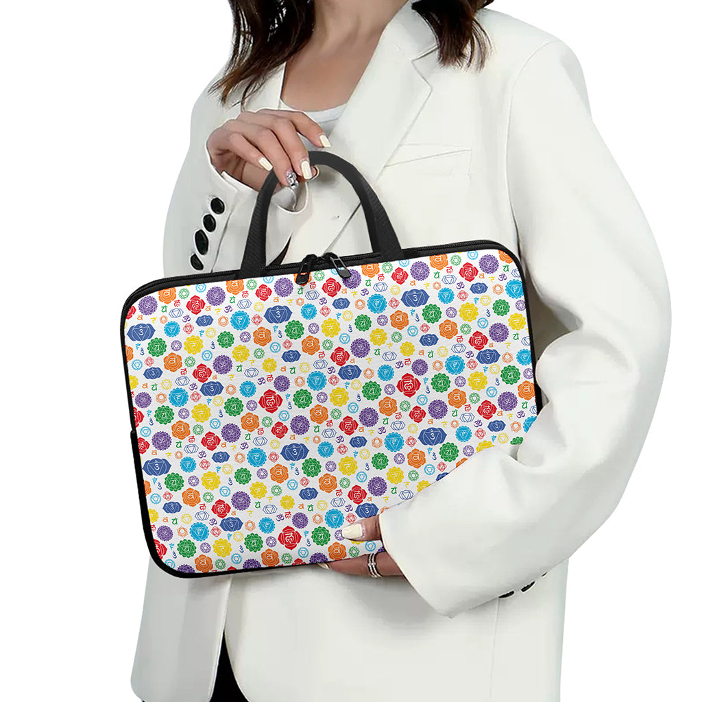 Seven Chakra Symbols Pattern Print Laptop Sleeve With Handle