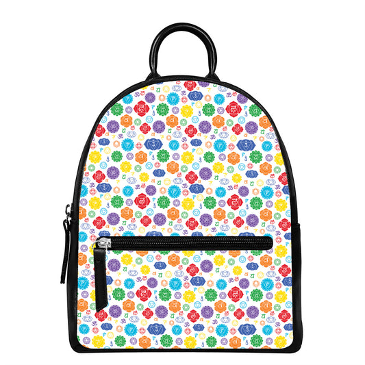 Seven Chakra Symbols Pattern Print Leather Backpack
