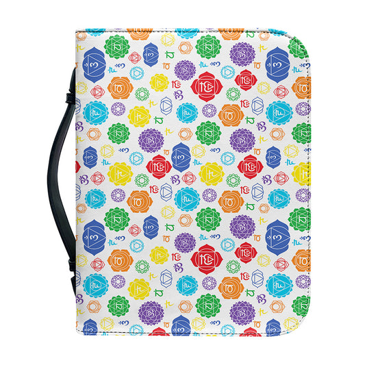 Seven Chakra Symbols Pattern Print Leather Bible Cover