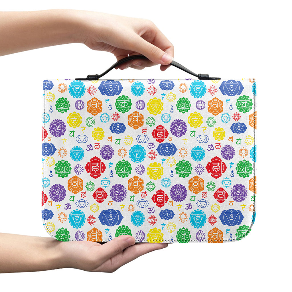 Seven Chakra Symbols Pattern Print Leather Bible Cover