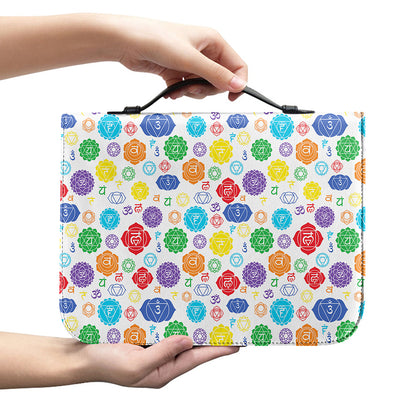 Seven Chakra Symbols Pattern Print Leather Bible Cover