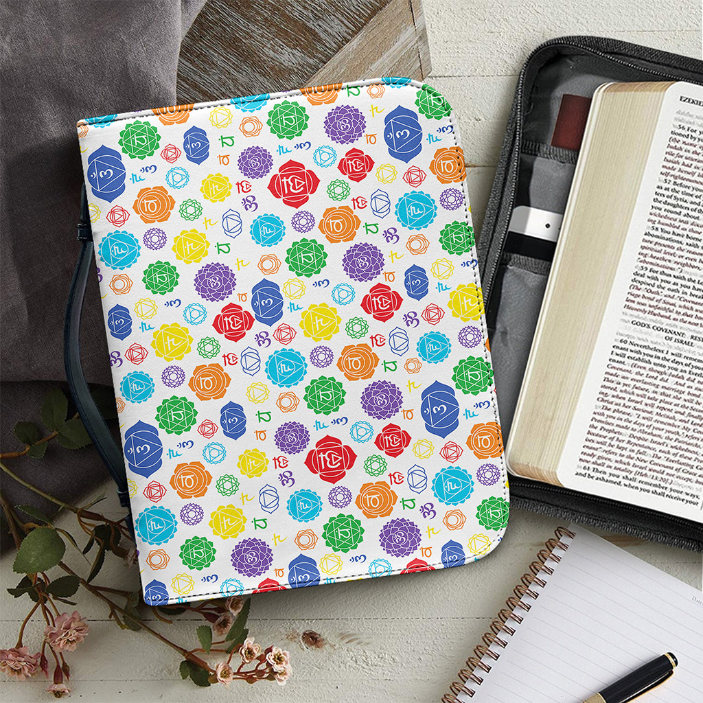 Seven Chakra Symbols Pattern Print Leather Bible Cover