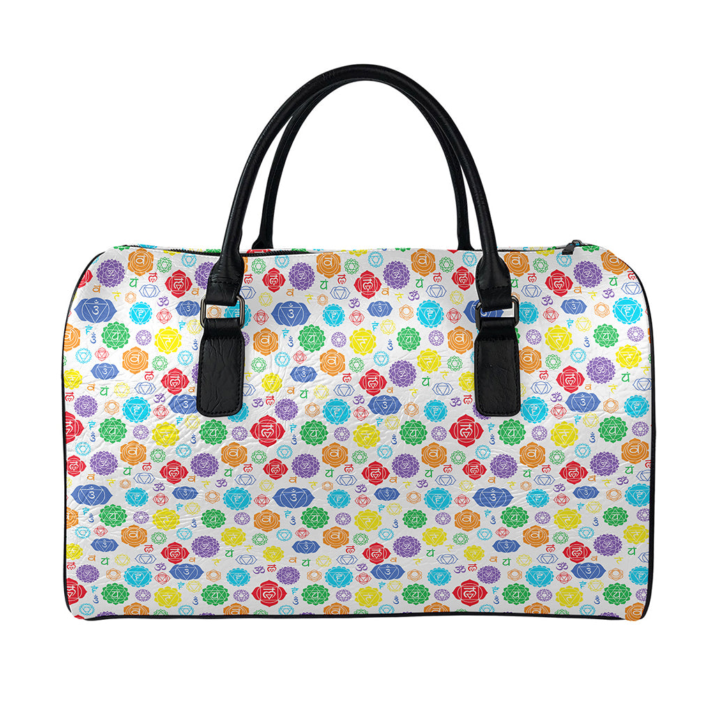 Seven Chakra Symbols Pattern Print Leather Duffle Bag