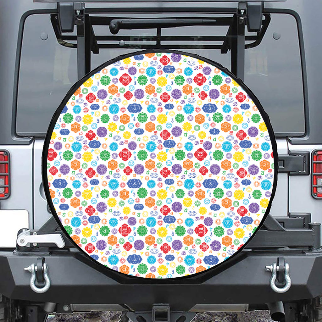 Seven Chakra Symbols Pattern Print Leather Spare Tire Cover