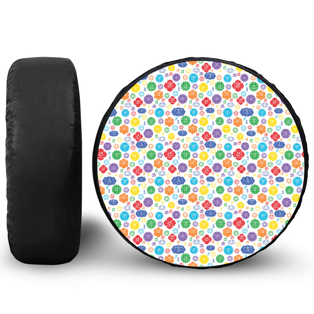 Seven Chakra Symbols Pattern Print Leather Spare Tire Cover