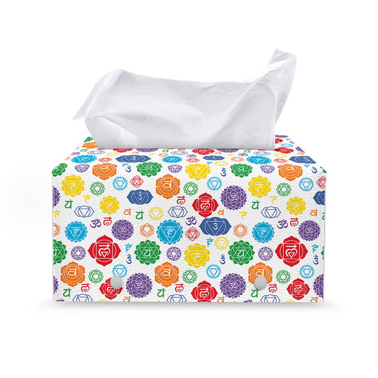 Seven Chakra Symbols Pattern Print Leather Tissue Box Cover
