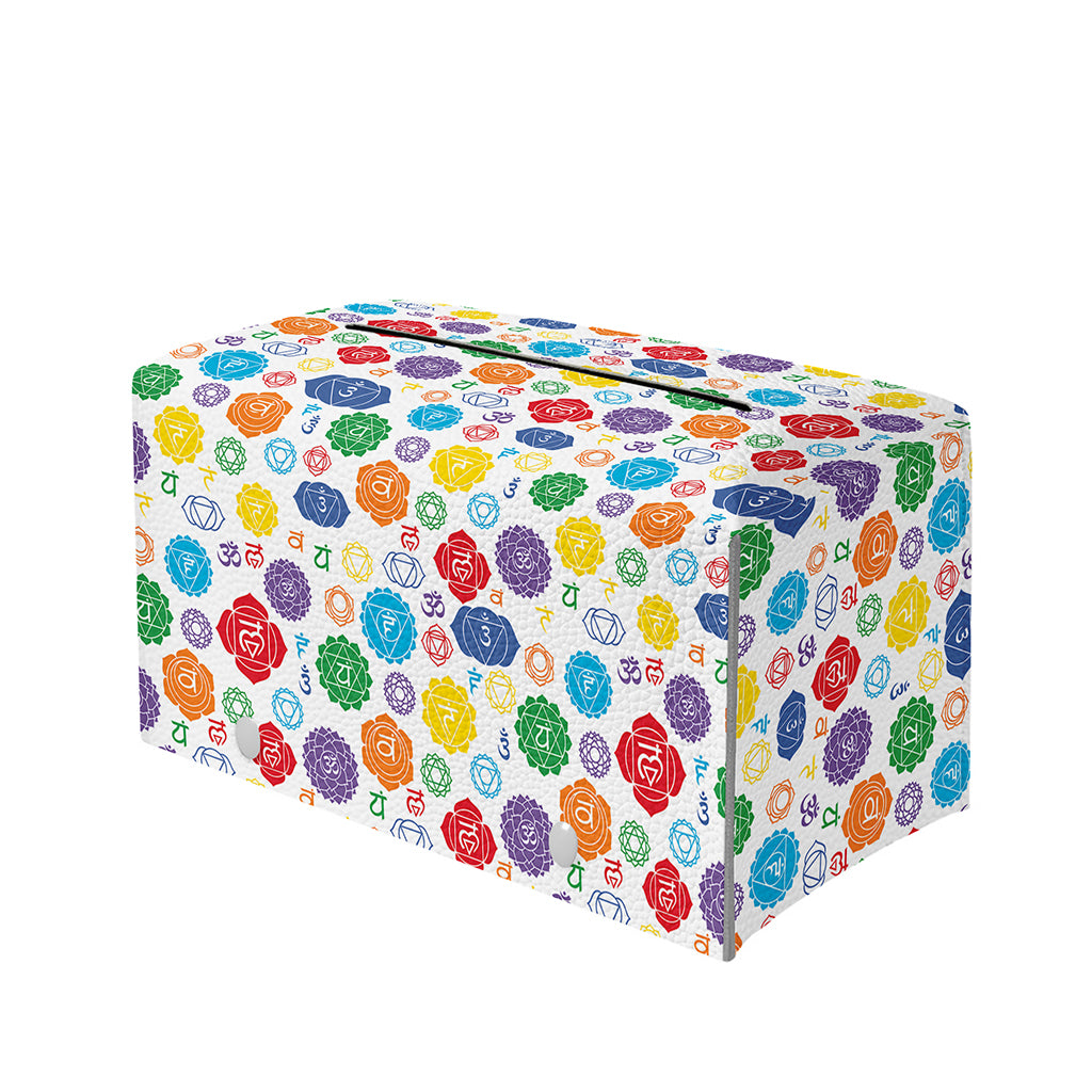 Seven Chakra Symbols Pattern Print Leather Tissue Box Cover