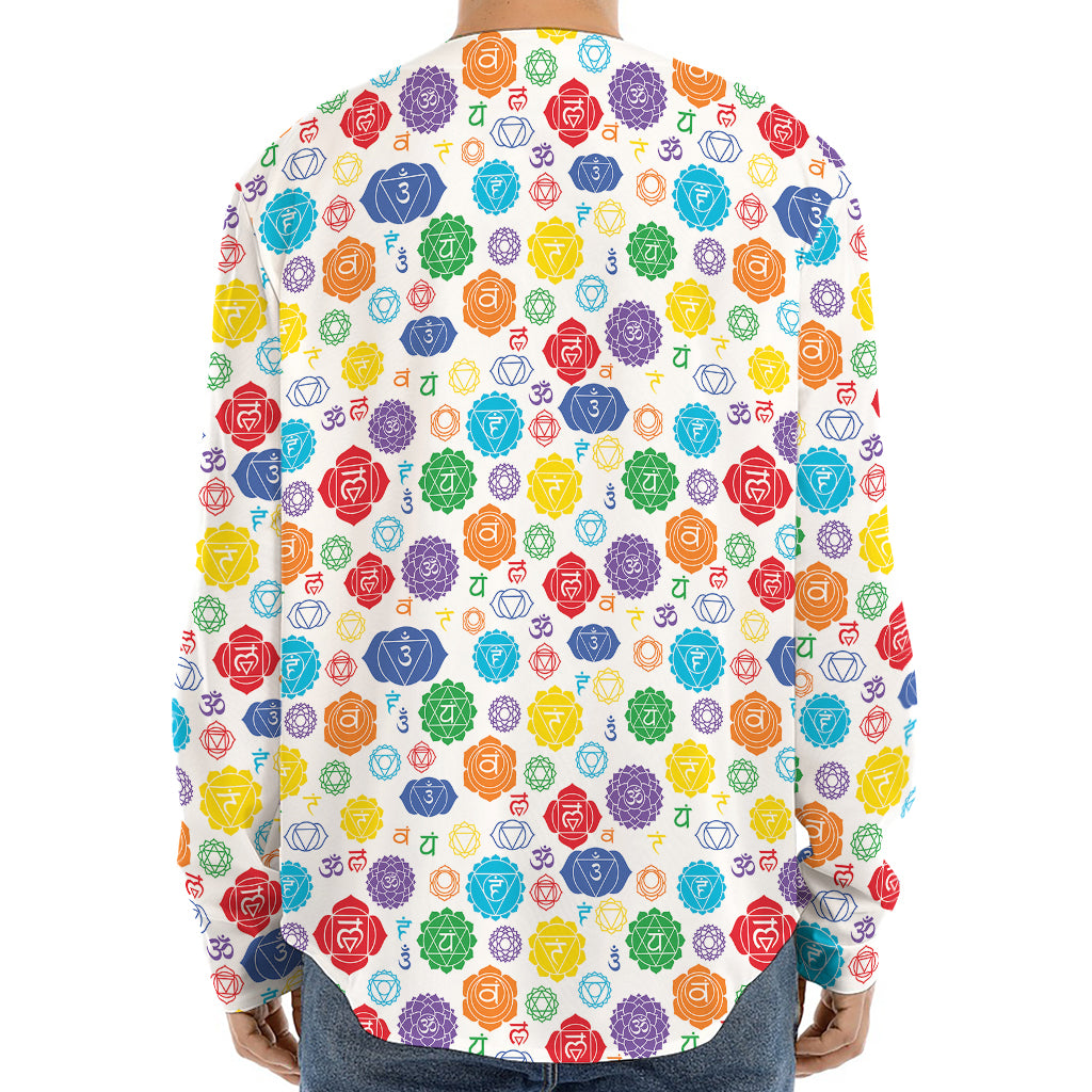 Seven Chakra Symbols Pattern Print Long Sleeve Baseball Jersey