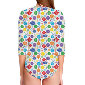 Seven Chakra Symbols Pattern Print Long Sleeve Swimsuit