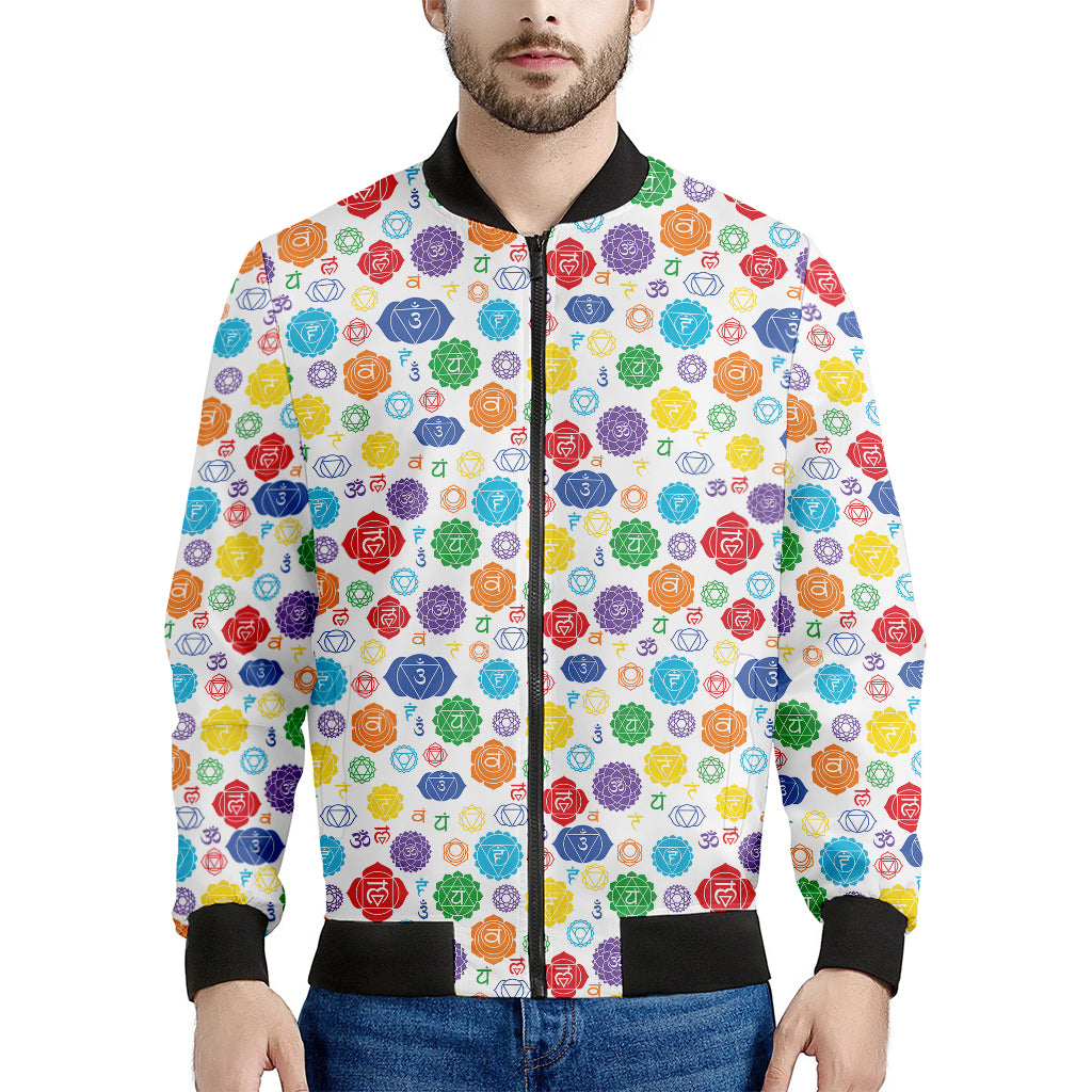 Seven Chakra Symbols Pattern Print Men's Bomber Jacket