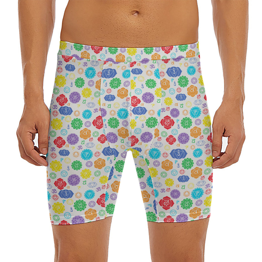 Seven Chakra Symbols Pattern Print Men's Long Boxer Briefs