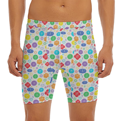 Seven Chakra Symbols Pattern Print Men's Long Boxer Briefs