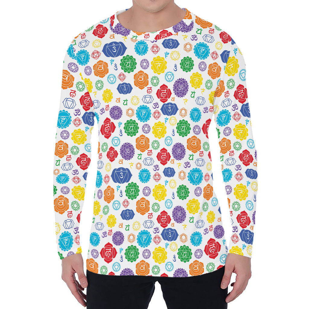 Seven Chakra Symbols Pattern Print Men's Long Sleeve T-Shirt