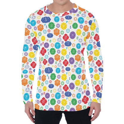 Seven Chakra Symbols Pattern Print Men's Long Sleeve T-Shirt