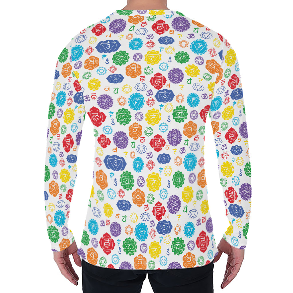 Seven Chakra Symbols Pattern Print Men's Long Sleeve T-Shirt