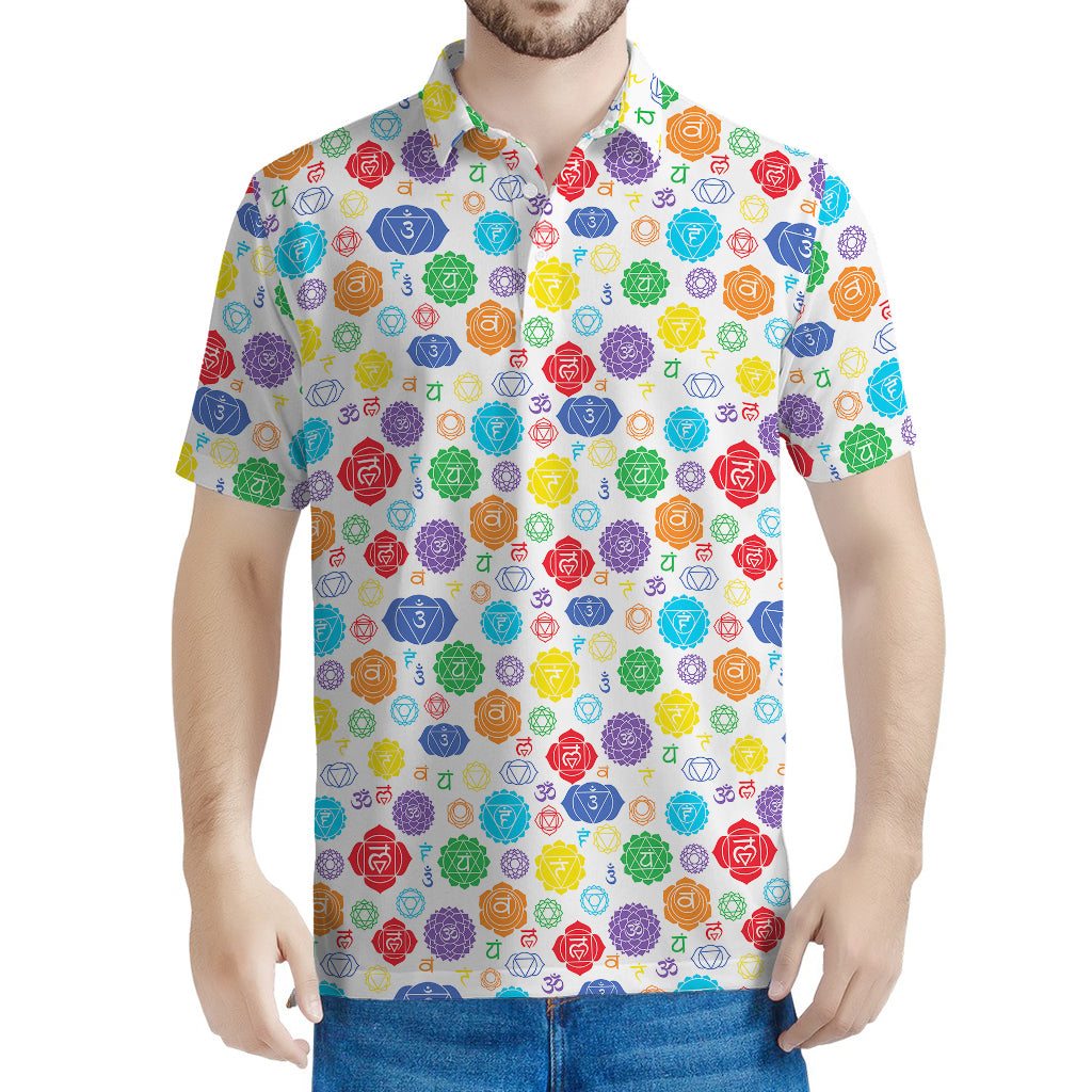 Seven Chakra Symbols Pattern Print Men's Polo Shirt