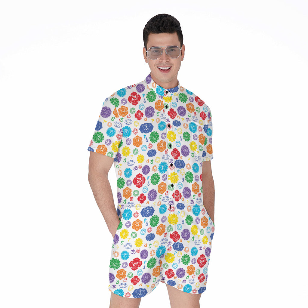 Seven Chakra Symbols Pattern Print Men's Rompers