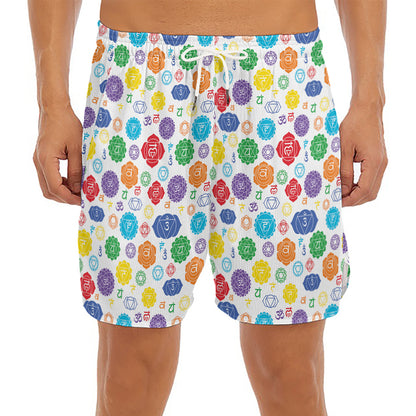 Seven Chakra Symbols Pattern Print Men's Split Running Shorts